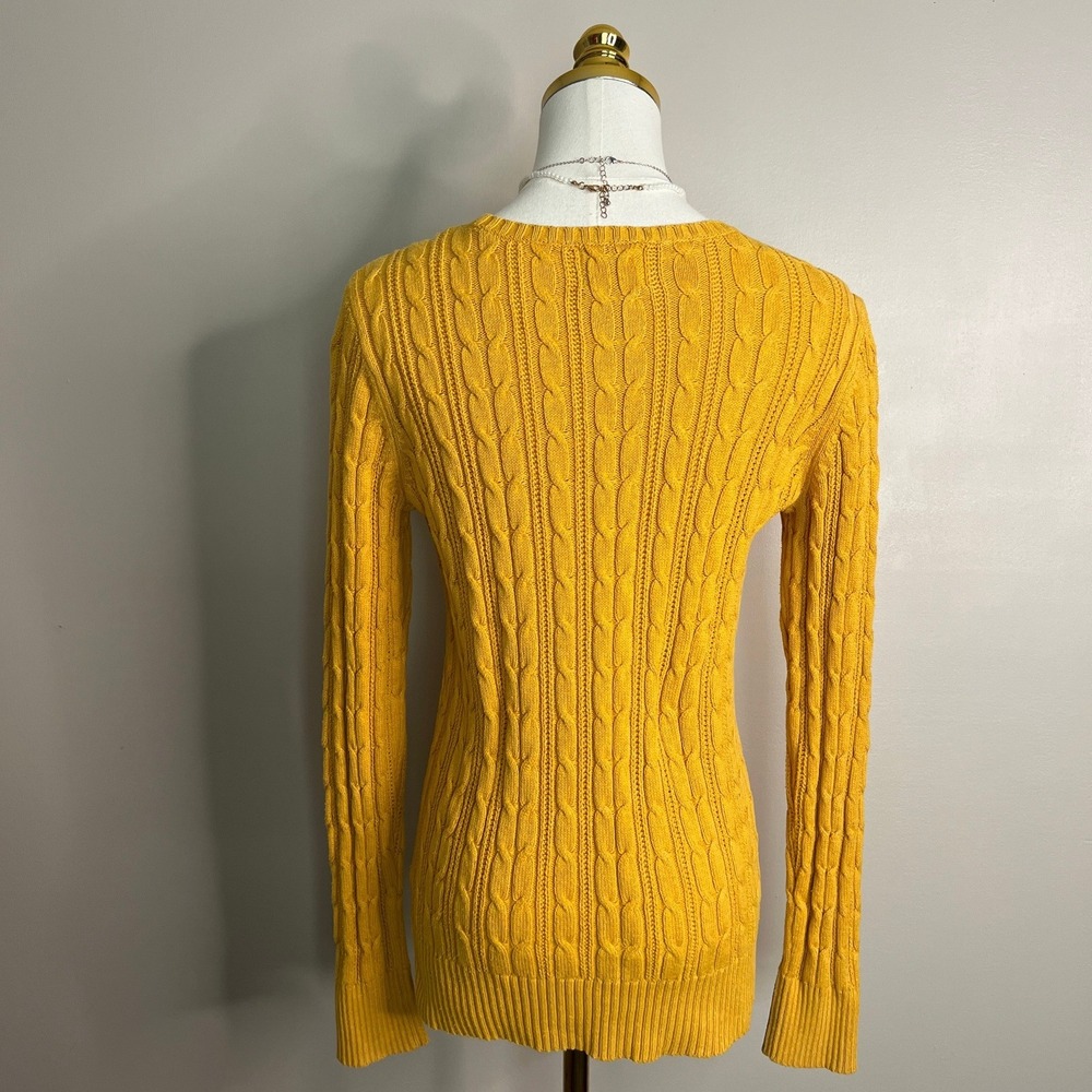 St Johns Bay Womens Mustard Yellow Cable Knit Crew Neck Sweater Size Small - Picture 2 of 9